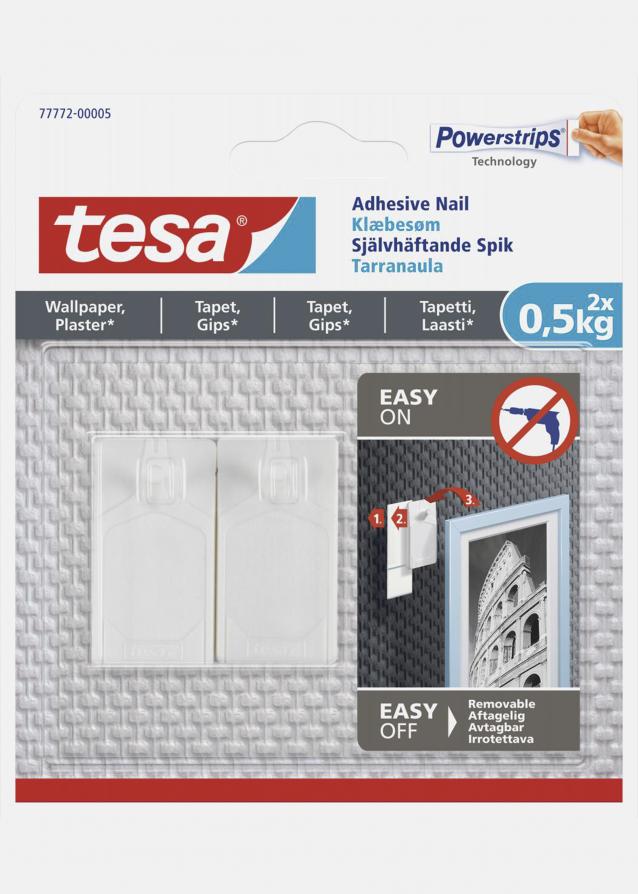 Tesa - Chiodo autoadesivo regolabile per tutti i tipi di muro (max 2x0,5kg)