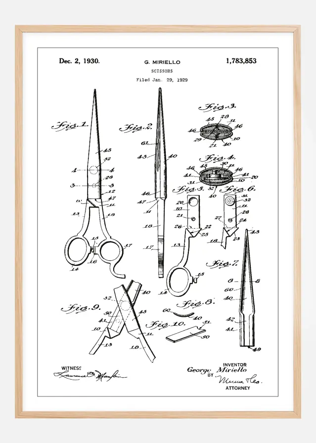 Disegni di brevetti - Forbici - Bianco Poster