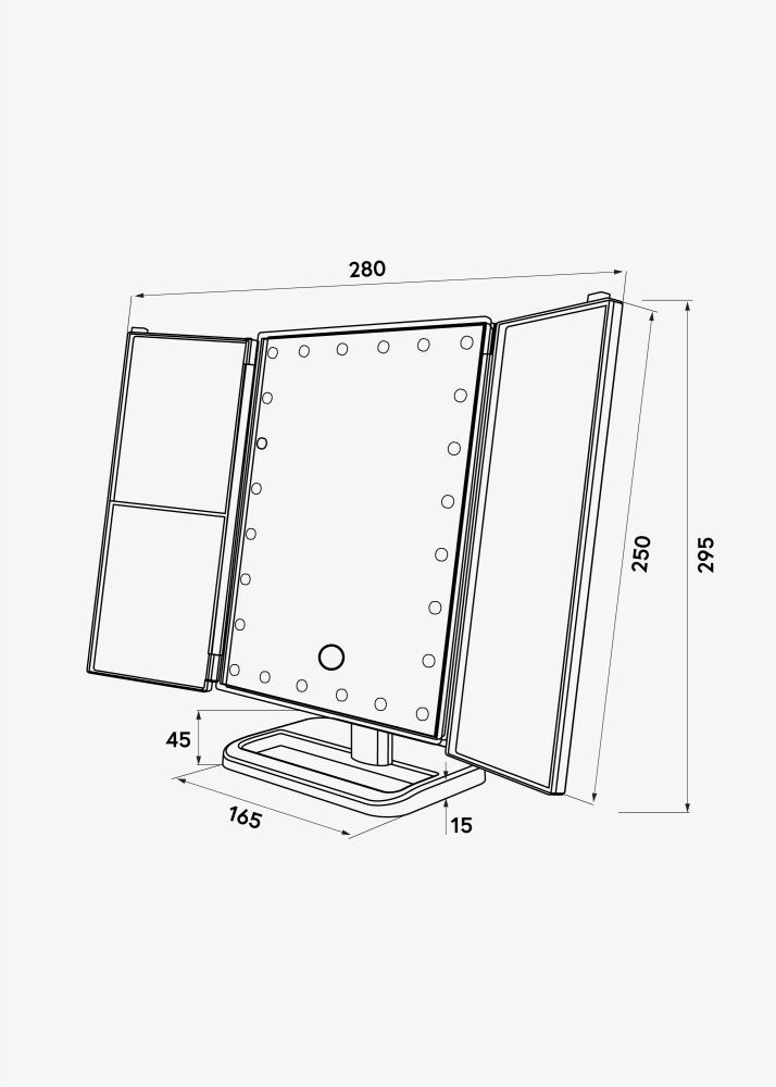 KAILA Specchio per trucco Tri-Fold Magnifying Nero 20x30 cm