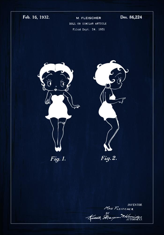 Disegni di brevetti - Betty Boop - Blu Poster