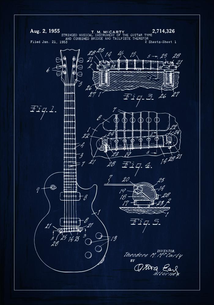 Disegni di brevetti - Chitarra elettrica I - Blu Poster