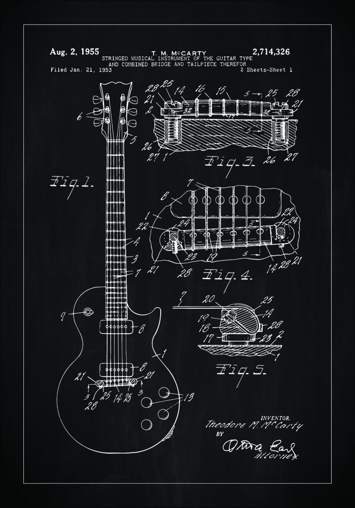 Disegni di brevetti - Chitarra elettrica I - Nero Poster