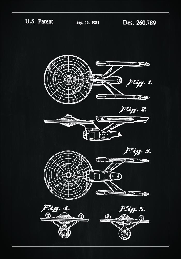 Disegni di brevetti - Star Trek - USS Enterprise - Nero Poster