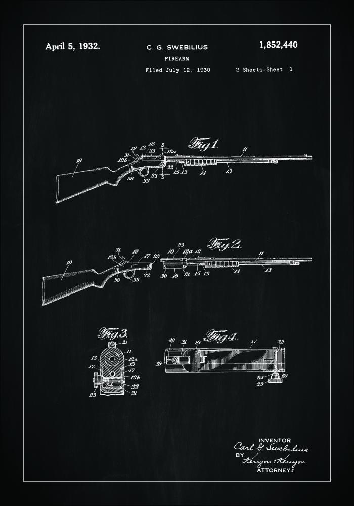 Disegni di brevetti - Fucile I - Nero Poster