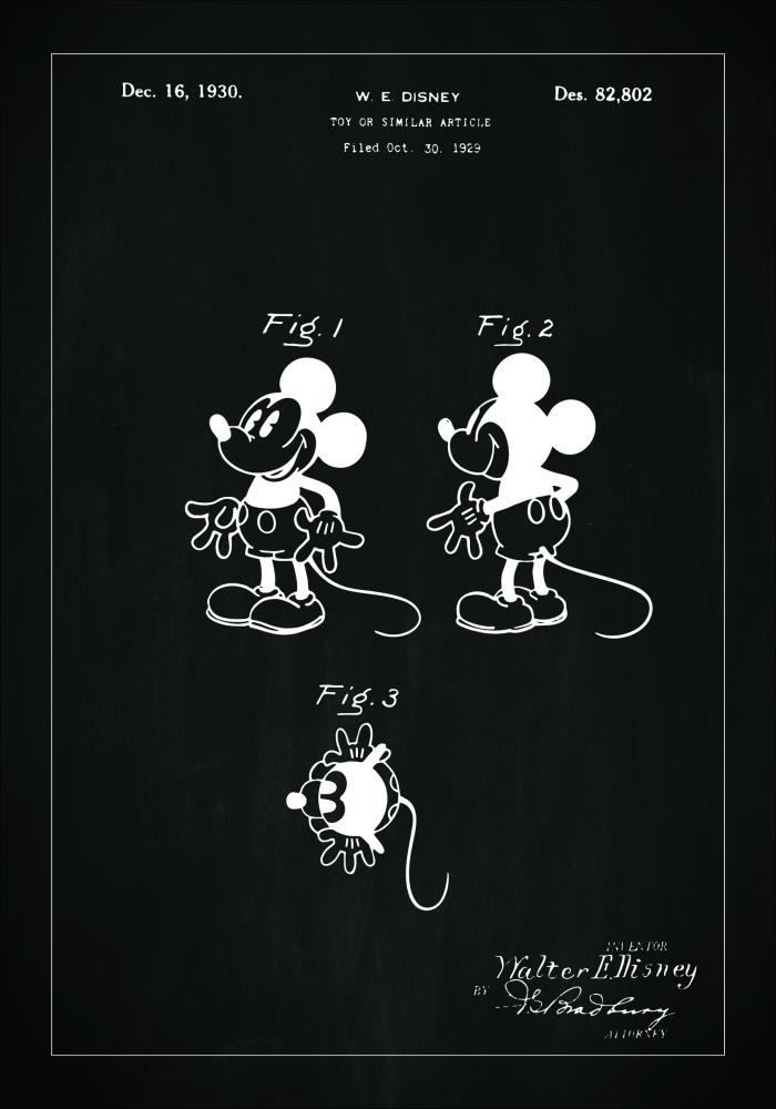 Disegni di brevetti - Disney - Topolino - Nero Poster