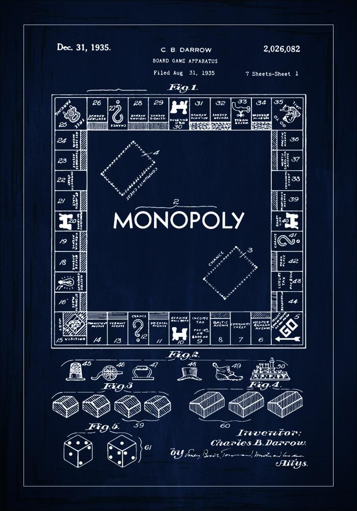 Disegni di brevetti - Monopoly I - Blu Poster