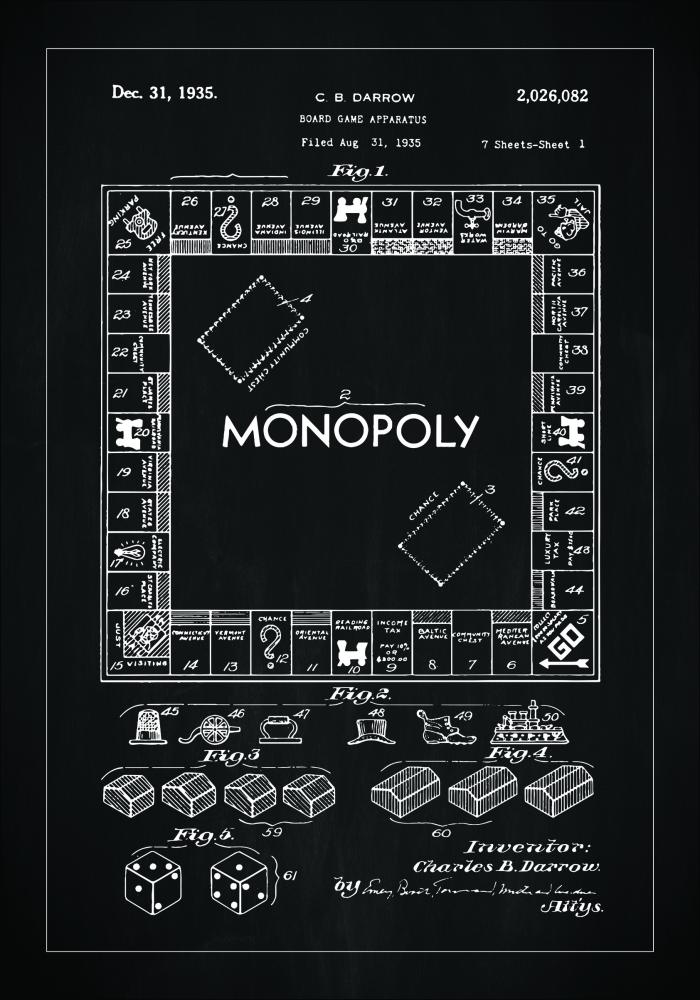 Disegni di brevetti - Monopoly I - Nero Poster