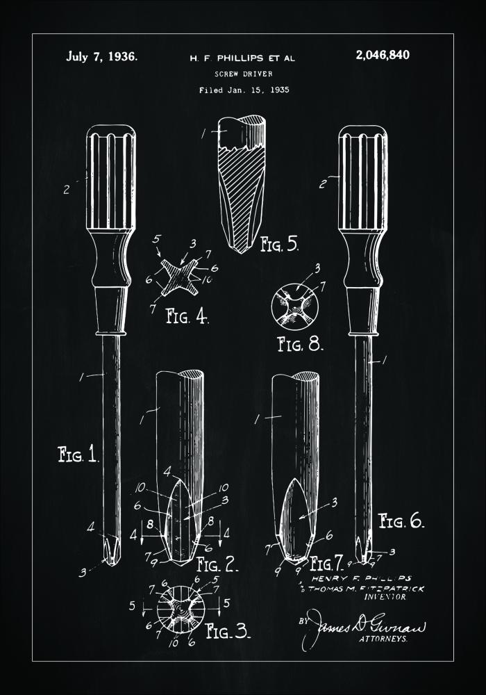 Disegni di brevetti - Cacciavite - Nero Poster