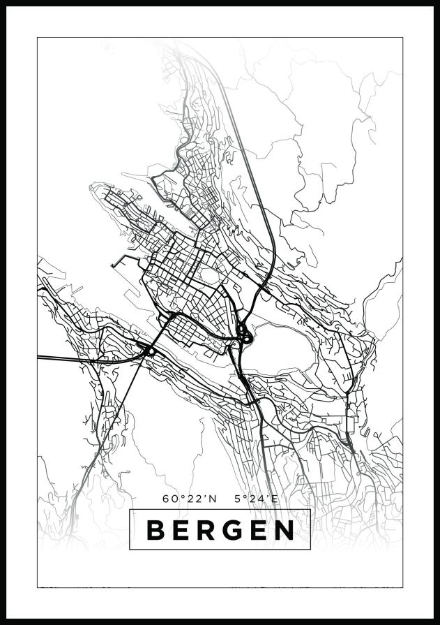 Mappa - Bergen - Poster bianco