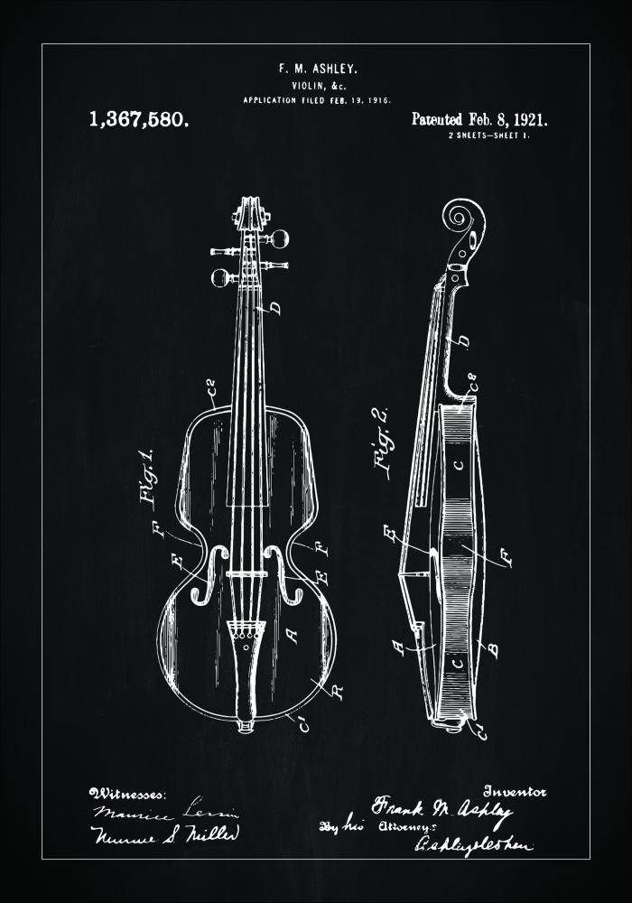 Disegni di brevetti - Violino - Nero Poster