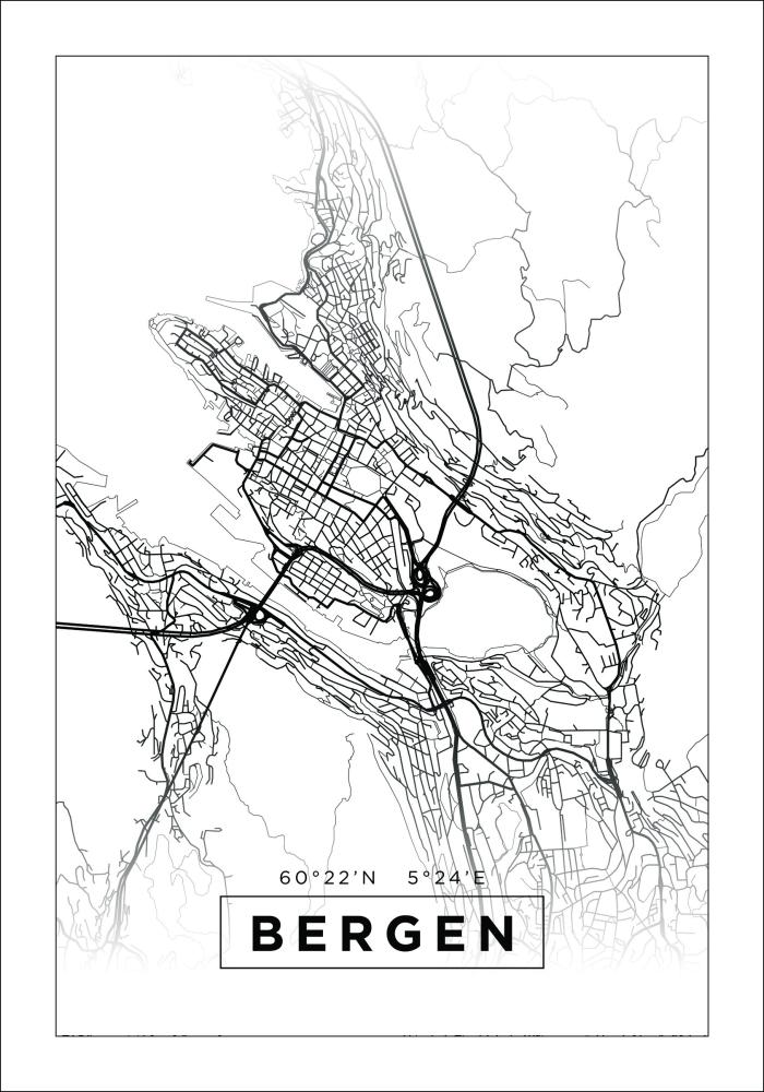 Mappa - Bergen - Poster bianco