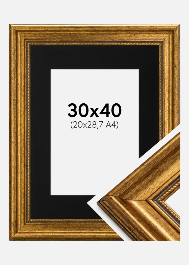 Cornice Rokoko Oro 30x40 cm - Passe-partout Nero 21x29,7 cm (A4)