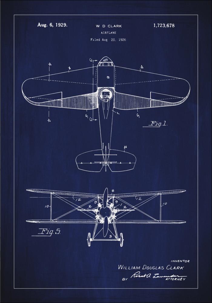 Disegni di brevetti - Aeroplano - Blu Poster