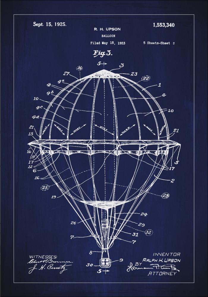 Disegni di brevetti - Mongolfiera - Blu Poster