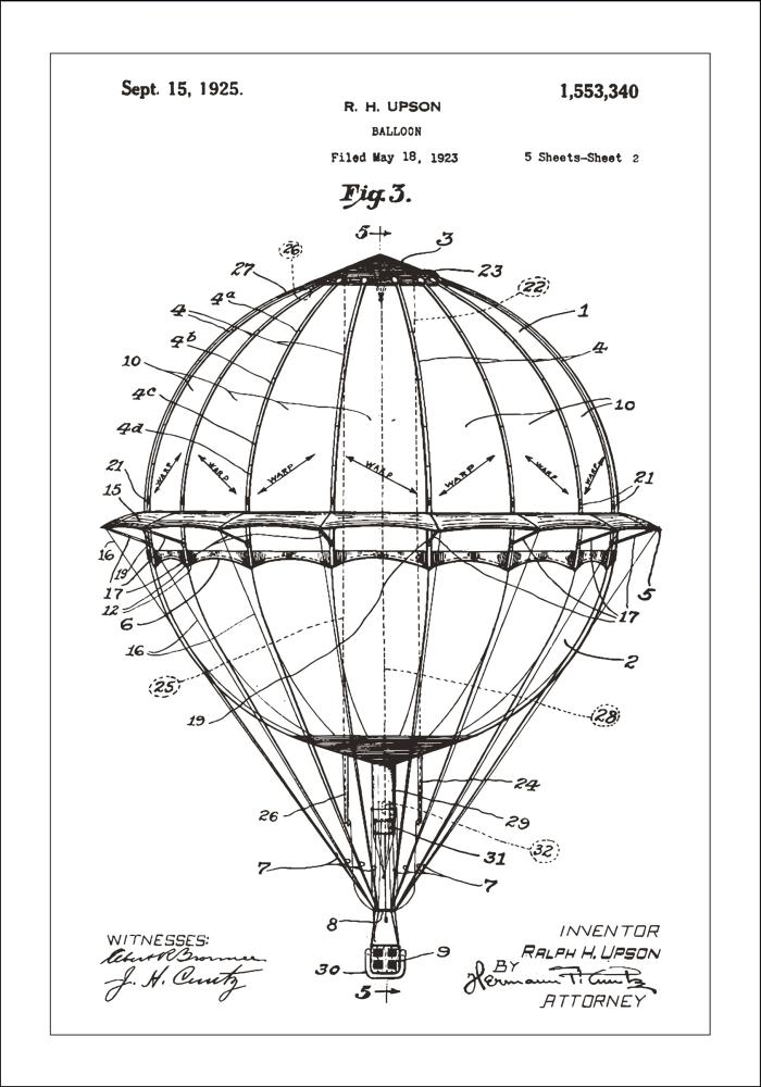 Disegni di brevetti - Mongolfiera - Bianco Poster