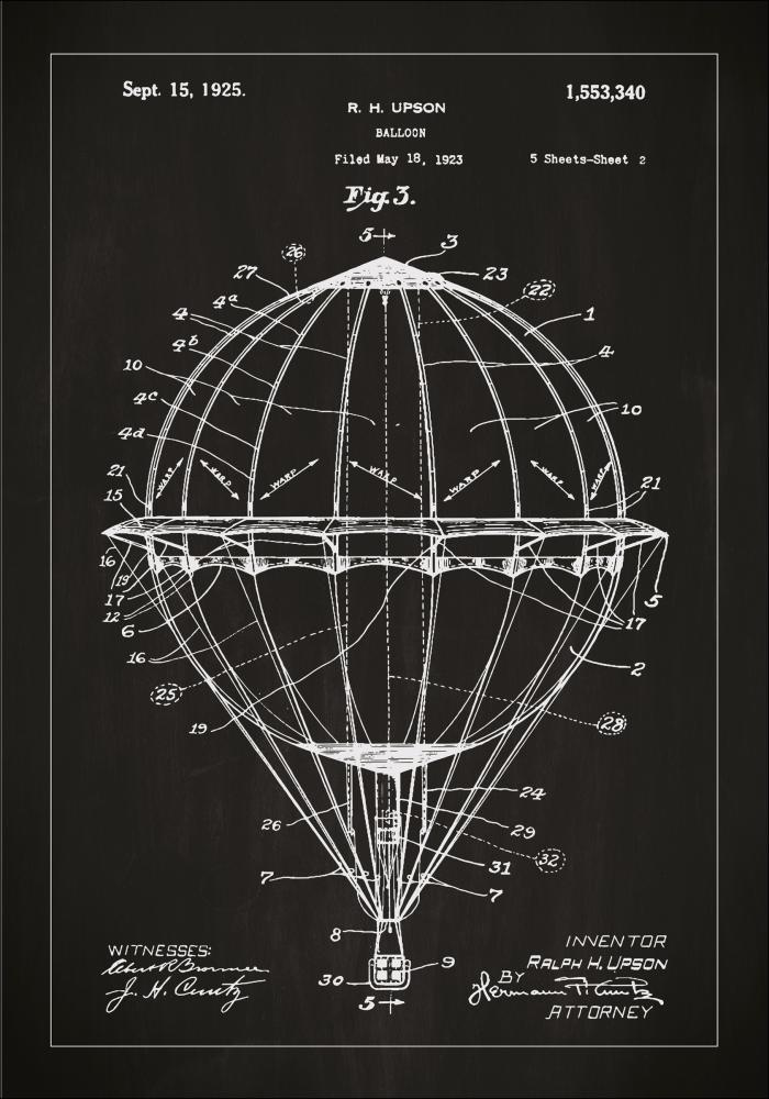 Disegni di brevetti - Mongolfiera - Nero Poster