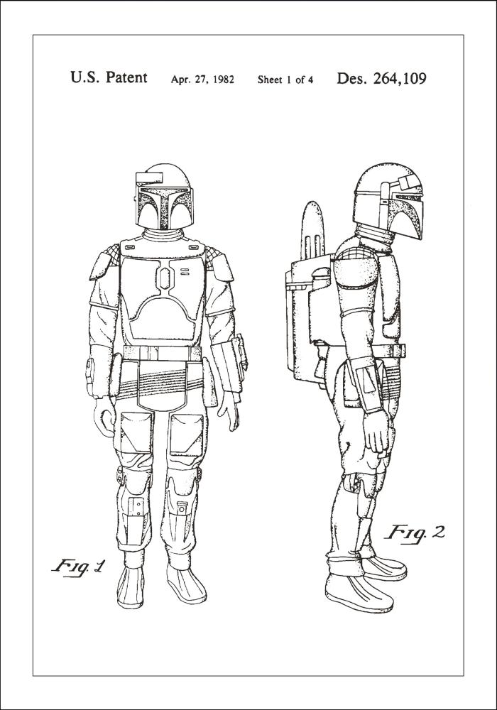 Disegni di brevetti - Star Wars - Boba Fett - Bianco Poster