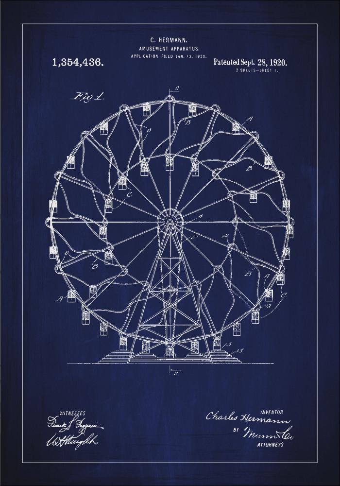 Disegni di brevetti - Ruota panoramica - Blu Poster