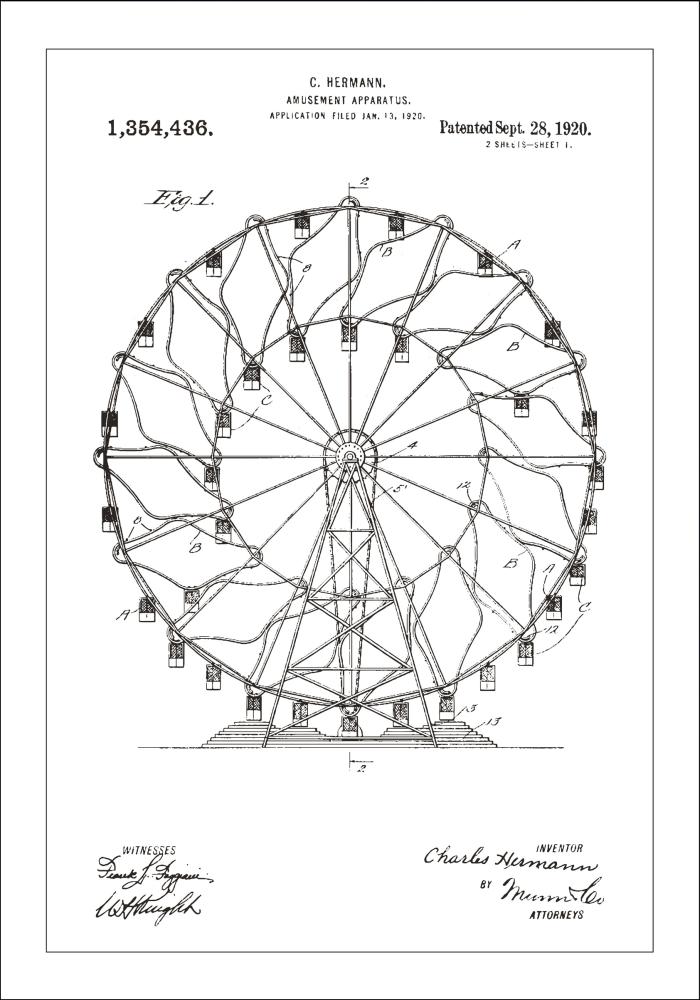 Disegni di brevetti - Ruota panoramica - Bianco Poster