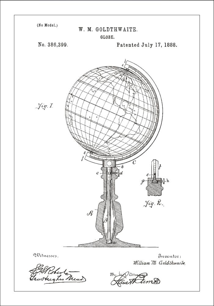 Disegni di brevetti - Globo - Bianco Poster