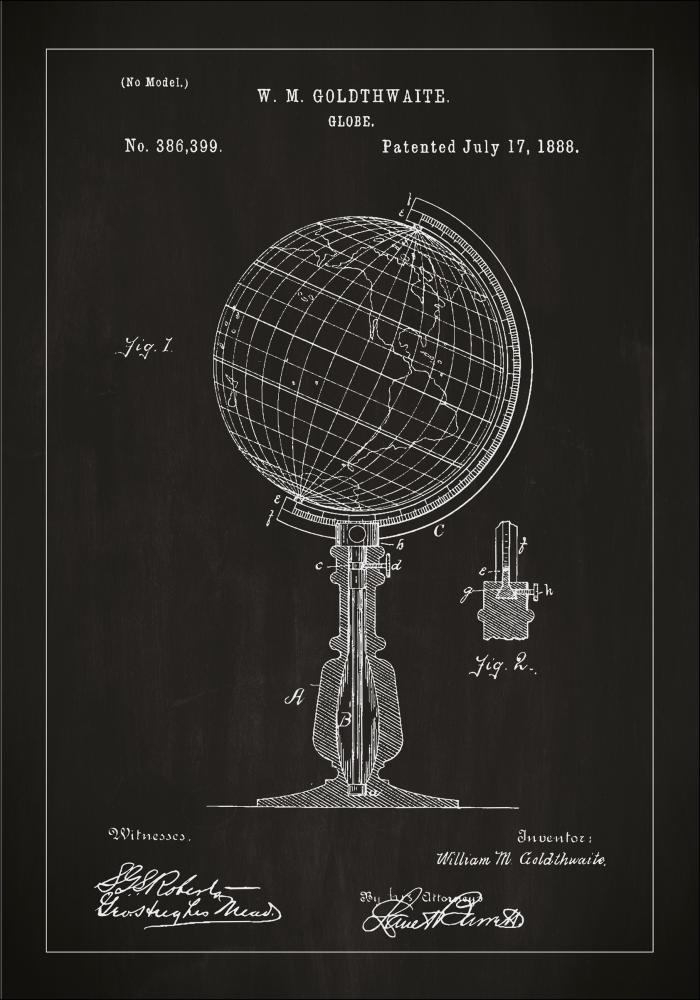 Disegni di brevetti - Globo - Nero Poster