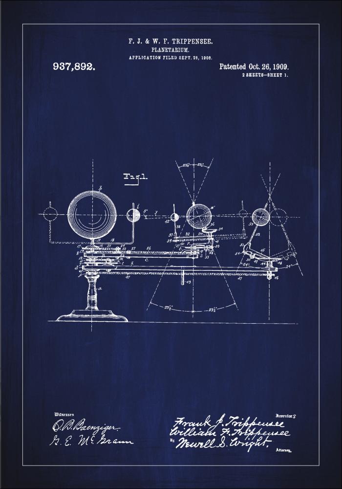 Disegni di brevetti - Planetario - Blu Poster