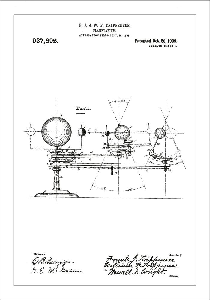 Disegni di brevetti - Planetario - Bianco Poster