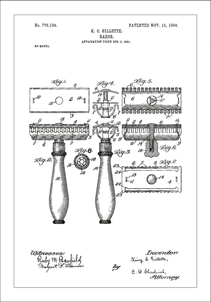 Disegni di brevetti - Rasoio - Bianco Poster