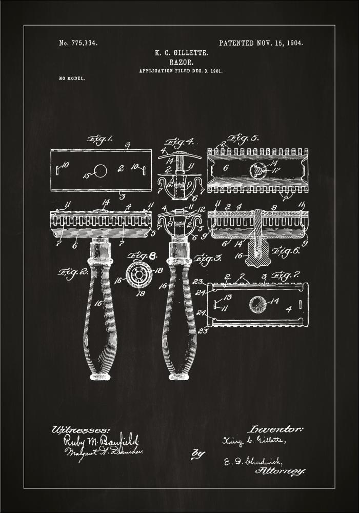 Disegni di brevetti - Rasoio - Nero Poster