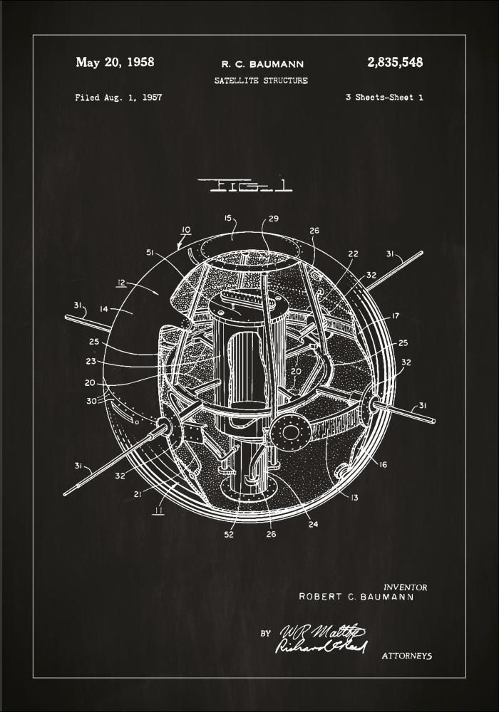 Disegni di brevetti - Satellite - Nero Poster