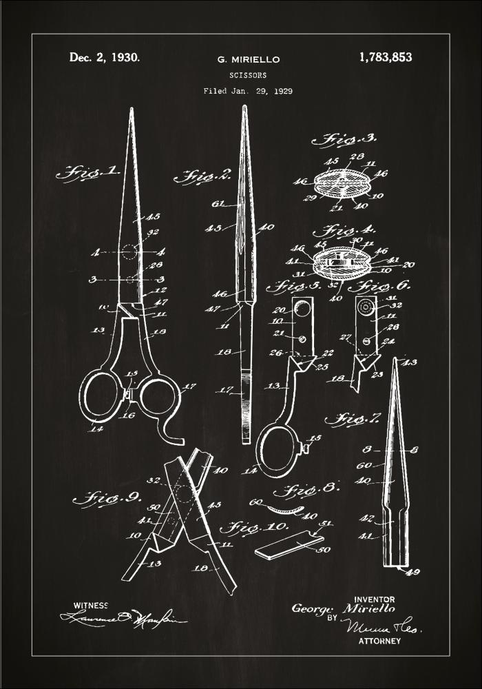 Disegni di brevetti - Forbici - Nero Poster