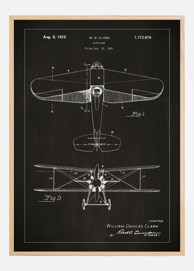 Disegni di brevetti - Aeroplano - Nero Poster