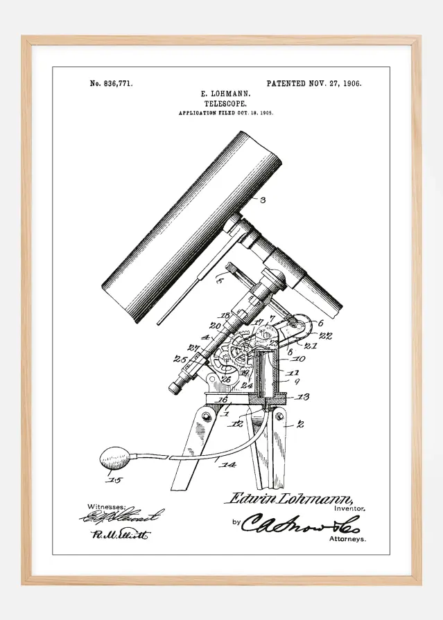 Disegni di brevetti - Telescopio - Bianco Poster