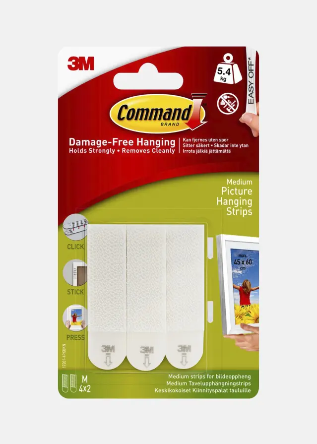 3M Gancio per appendere cornici, bianco con velcro (20 mm) - 4 paia