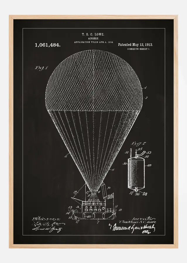 Disegni di brevetti - Dirigibile - Nero Poster