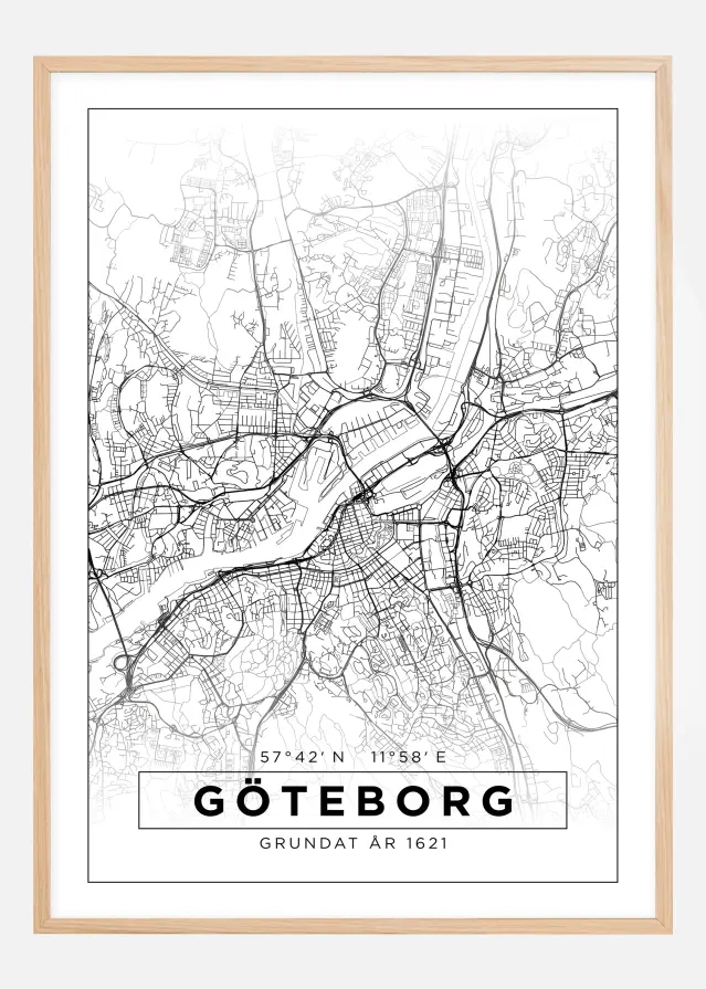 Mappa - Göteborg - Bianco Poster