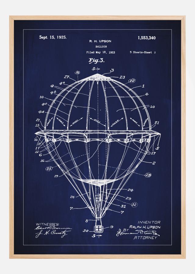 Disegni di brevetti - Mongolfiera - Blu Poster