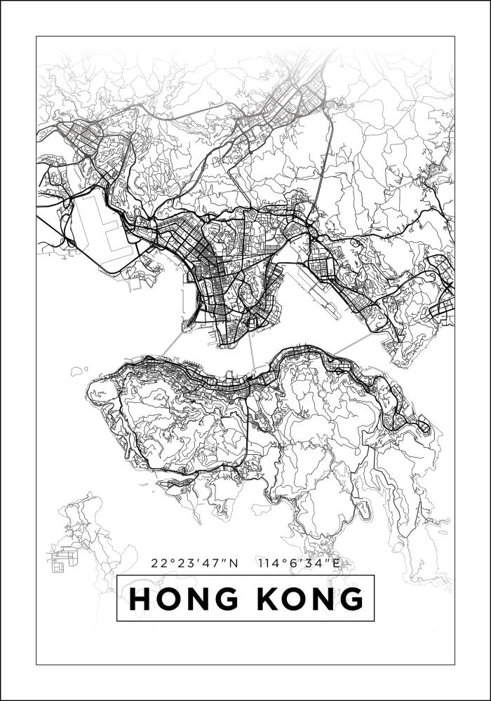 Mappa - Hong Kong - Bianco Poster