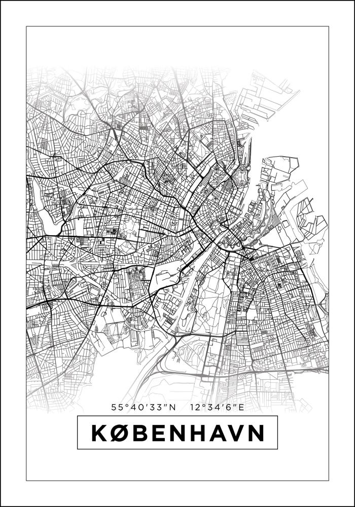 Mappa - København - Bianco Poster