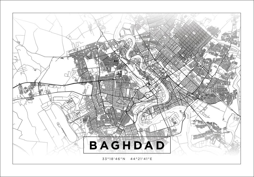 Mappa - Baghdad - Bianco Poster