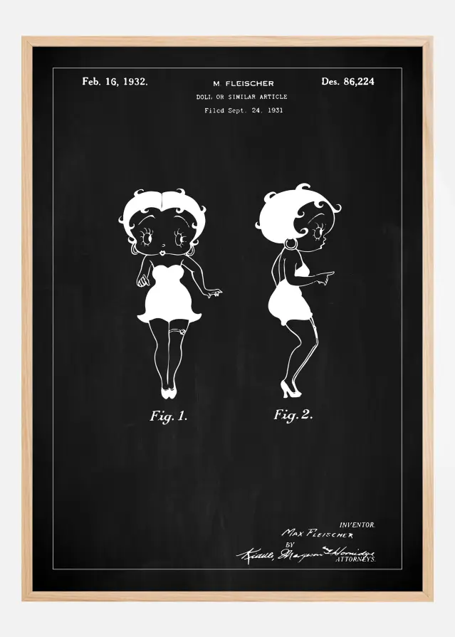 Disegni di brevetti - Betty Boop - Nero Poster