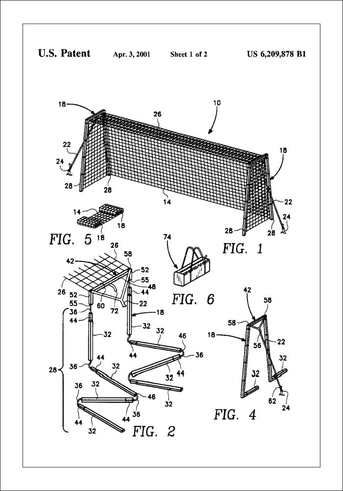 Patent Print - Soccer Goal - White Poster