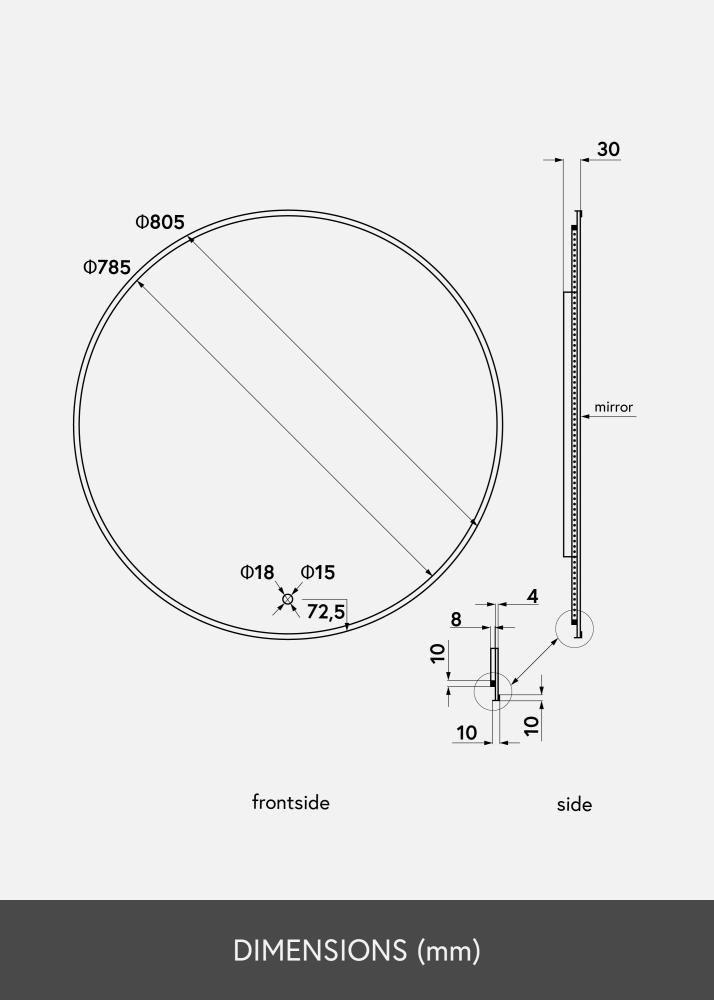 KAILA Specchio Circle LED Nero 80 cm Ø