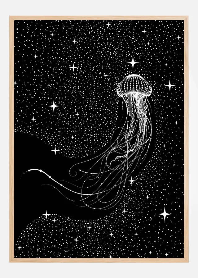 Starry Jellyfish (Black Version) Poster