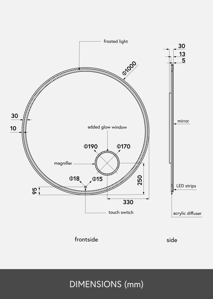 KAILA Specchio Circular Magnifying LED 100 cm Ø