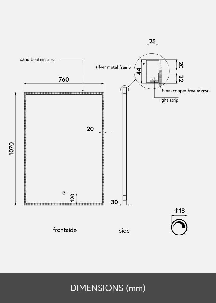 KAILA Specchio Corners III LED 76x107 cm