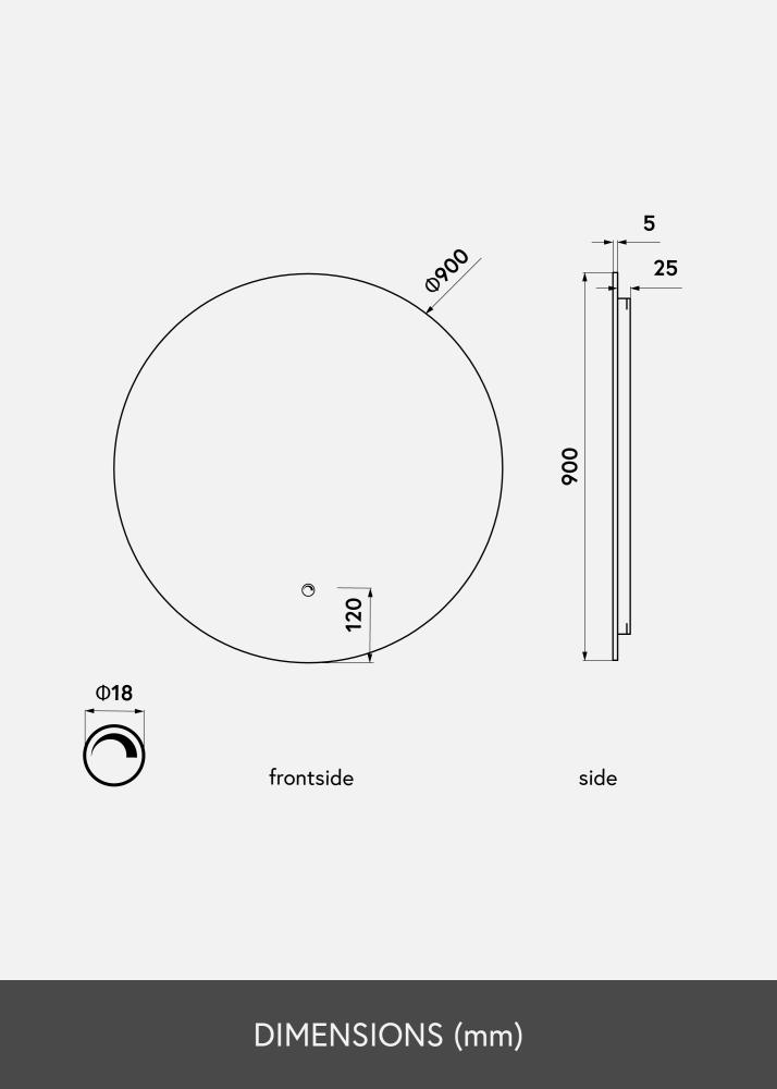 KAILA Specchio LED 90 cm Ø