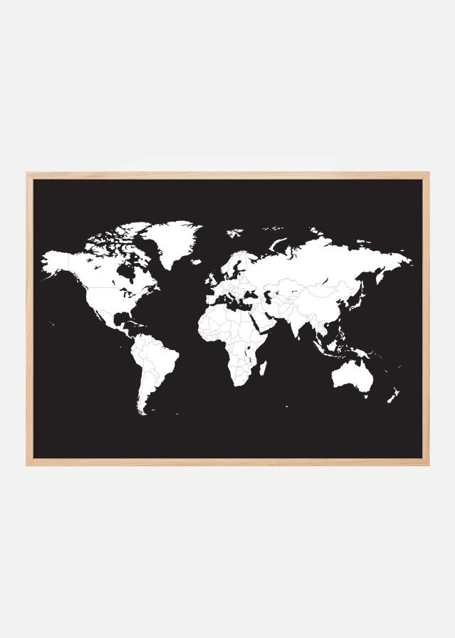 Mappa del mondo Bianco Med Nero Bakgrund Poster