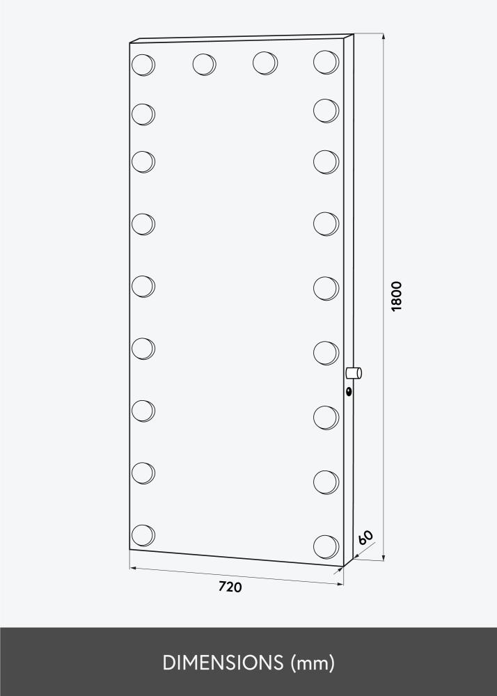 KAILA Specchio per trucco Hollywood Edge 20 E27 Nero 72x180 cm