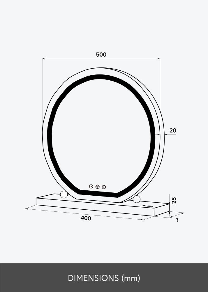 KAILA Specchio per trucco Round LED Nero 50 cm Ø